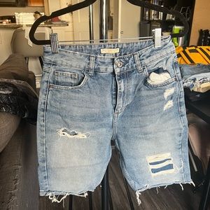 Pull & Bear Mid Length Denim Bermuda Cutoff Shorts, EU 34